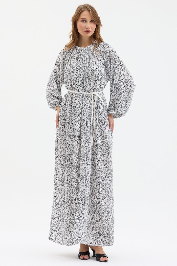 White Floral Belted Maxi Dress - Store WF