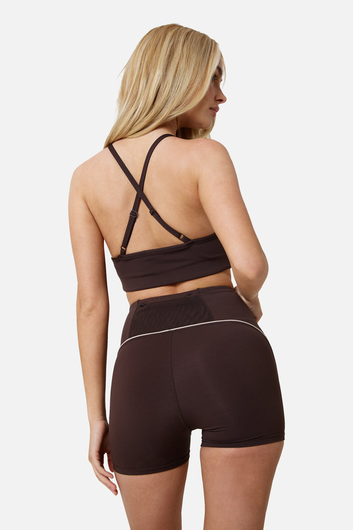Womens Drift Strappy Sports Bra - Bitter Chocolate