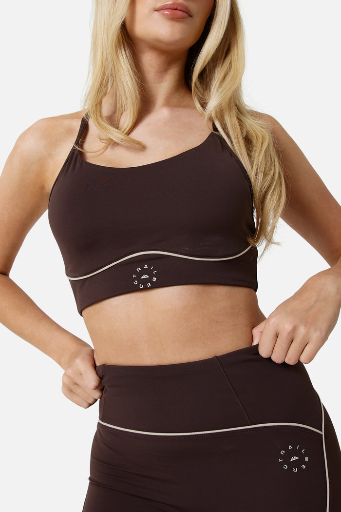 Womens Drift Strappy Sports Bra - Bitter Chocolate