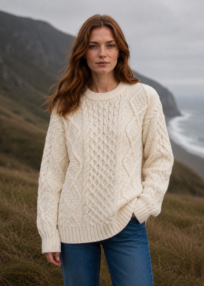 Women's Heavy Weight Aran Fisherman Sweater | Natural