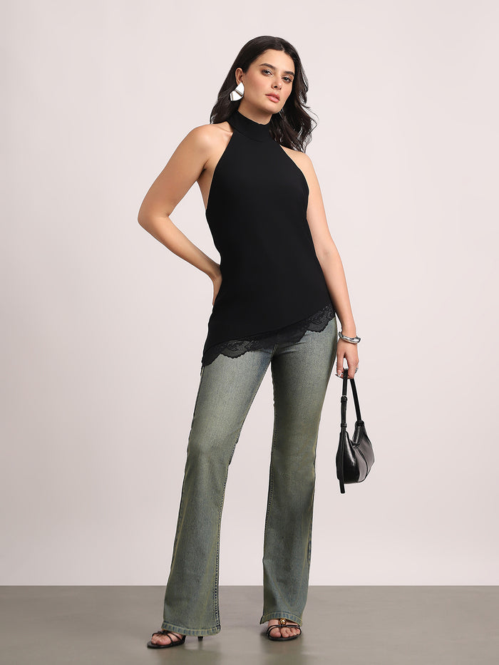 Women's Light Blue Mid Rise Bootcut Fit Washed Jeans Stretchable