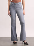 Women's Light Grey Mid Rise Bootcut Fit Washed Jeans Stretchable