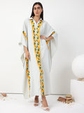 Yellow Lace Stripe Kaftan Dress - Store WF