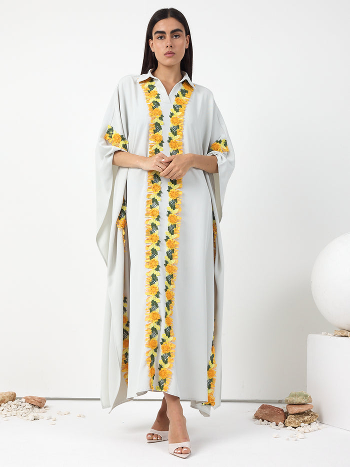Yellow Lace Stripe Kaftan Dress - Store WF