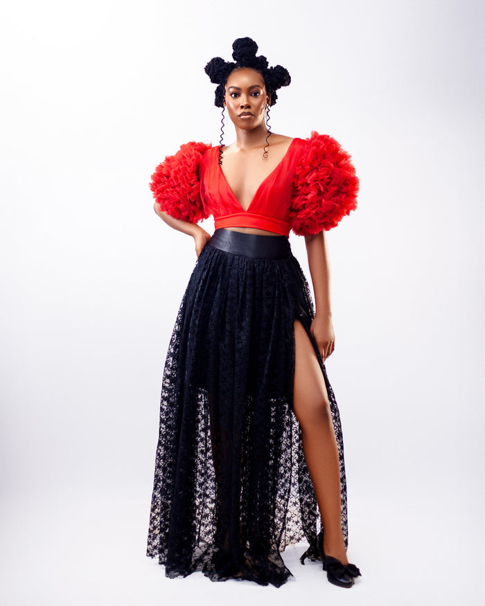 Zora Skirt - Lace Maxi Skirt with Thigh-High Slit - Dimaz
